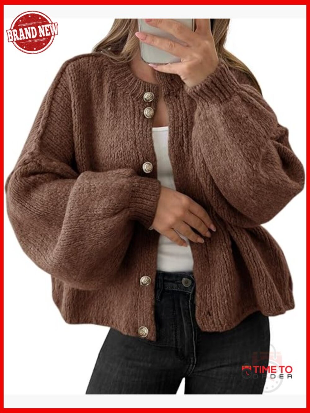 Oversized Chunky Knit Cardigan Long Lantern Sleeve Button Up Fall Sweater Coat
